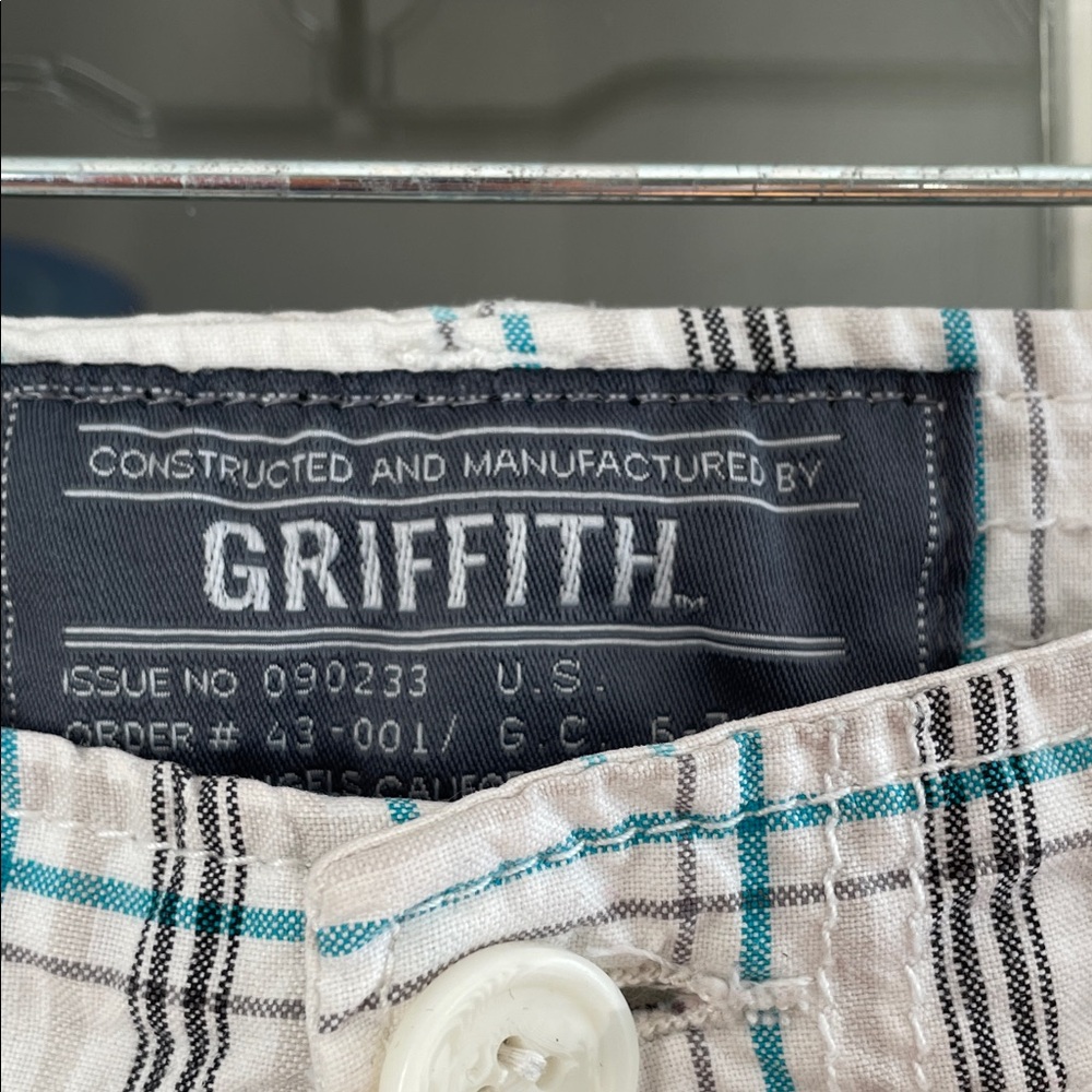Men's Plaid Cargo Shorts - Cream and Blue - Picture 2 of 6